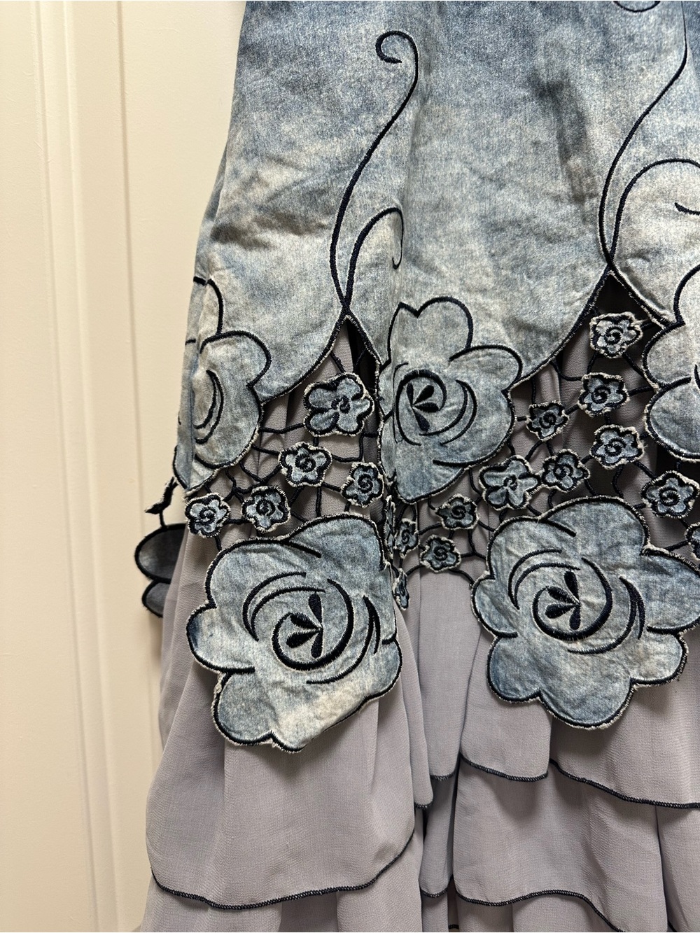 Blue Ombre Floral Appliqué Tiered Dress - Picture 4 of 4